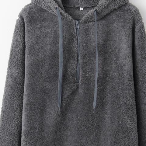 Quarter-Zip Drawstring Teddy Hoodie