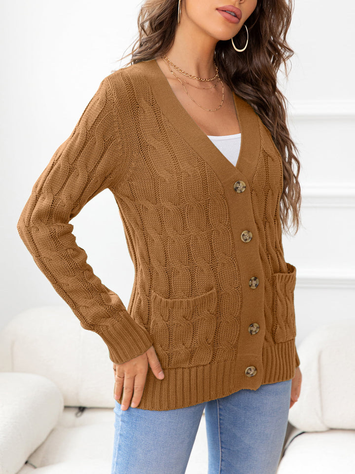 Button Down Cable-Knit Cardigan