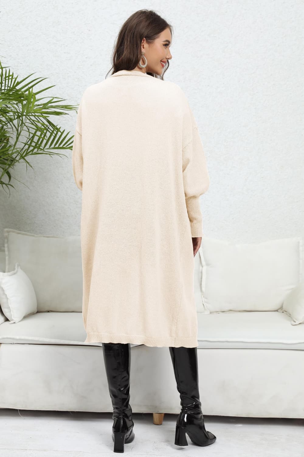 Open Front Dropped Shoulder Cardigan