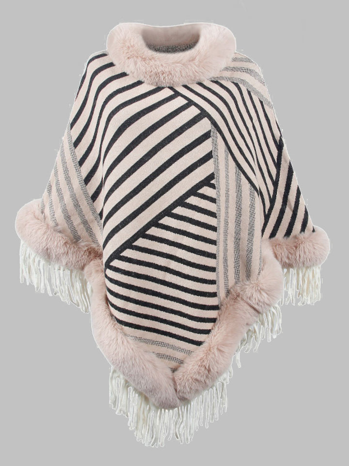 Striped Fringe Hem Poncho