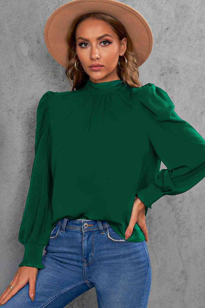 Mock Neck Puff Sleeve Blouse