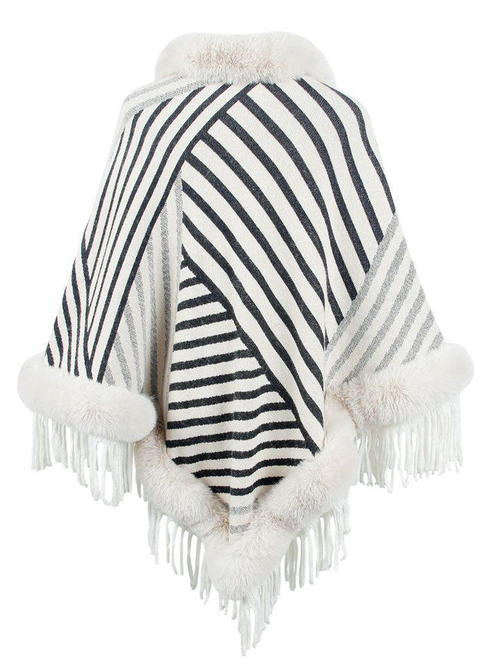 Striped Fringe Hem Poncho