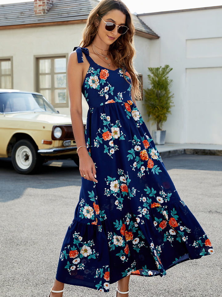 Floral Tie-Shoulder Sleeveless Dress