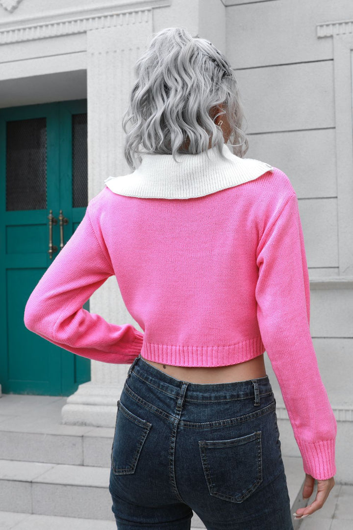 Contrast Collared Cropped Sweater