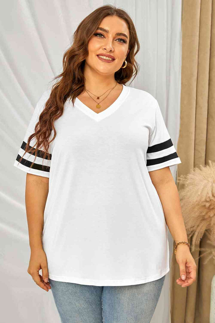 Plus Size Striped V-Neck Tee Shirt