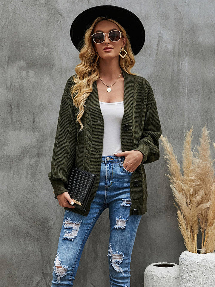 Cable-Knit Dropped Shoulder Cardigan