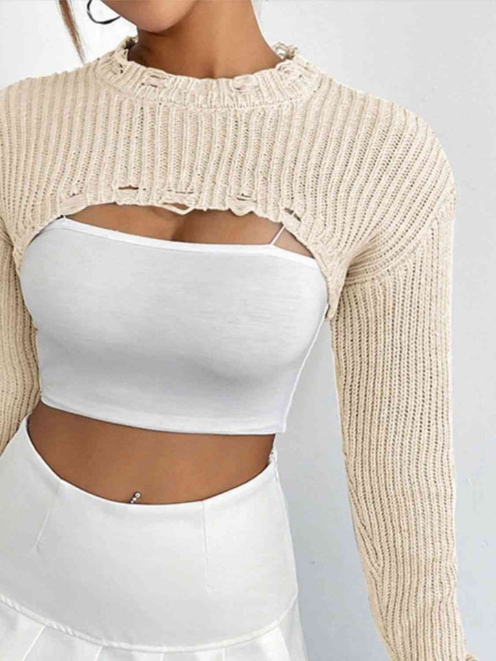 Distressed Long Sleeve Cropped Sweater