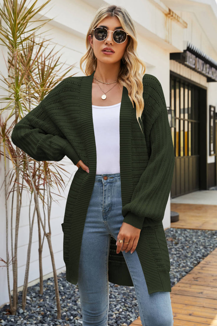 Open Front Dropped Shoulder Cardigan