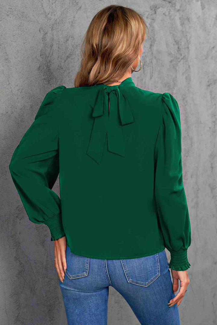 Mock Neck Puff Sleeve Blouse