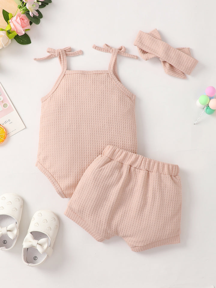 Baby Girl Waffle-Knit Tie-Shoulder Top and Shorts Set