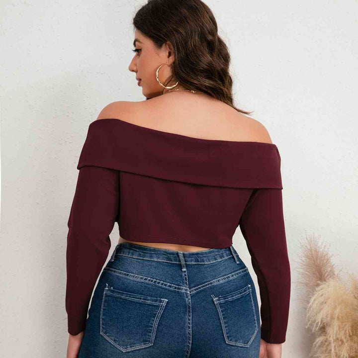 Plus Size Off-Shoulder Long Sleeve Cropped Top