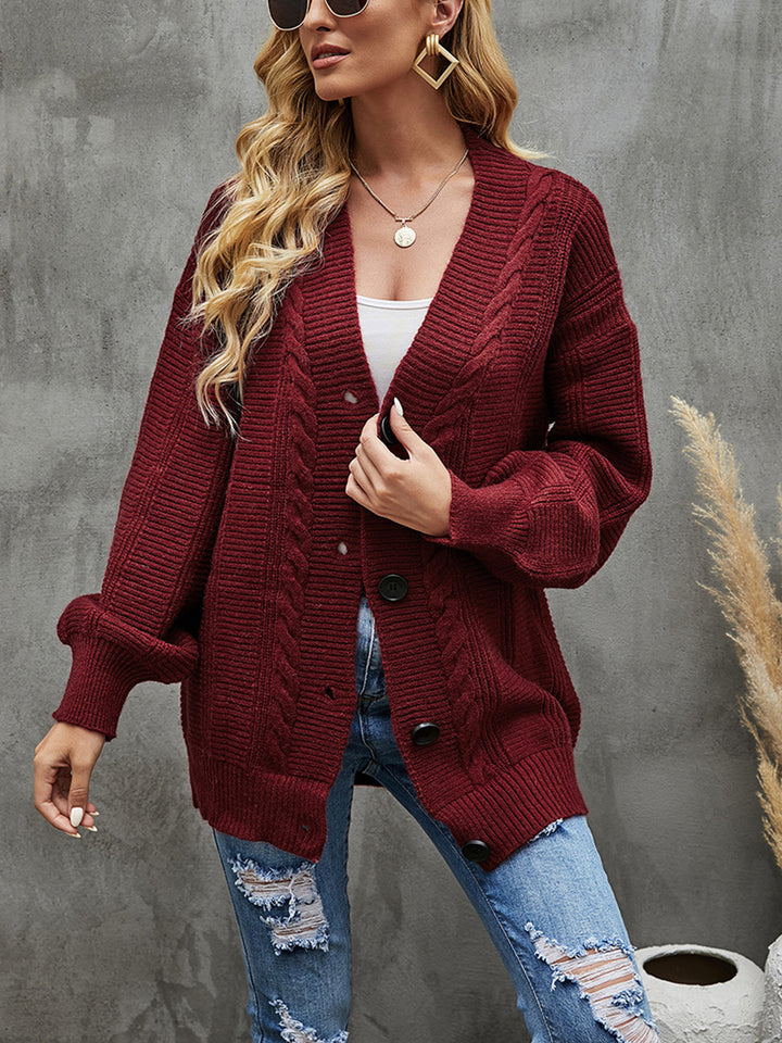 Cable-Knit Dropped Shoulder Cardigan